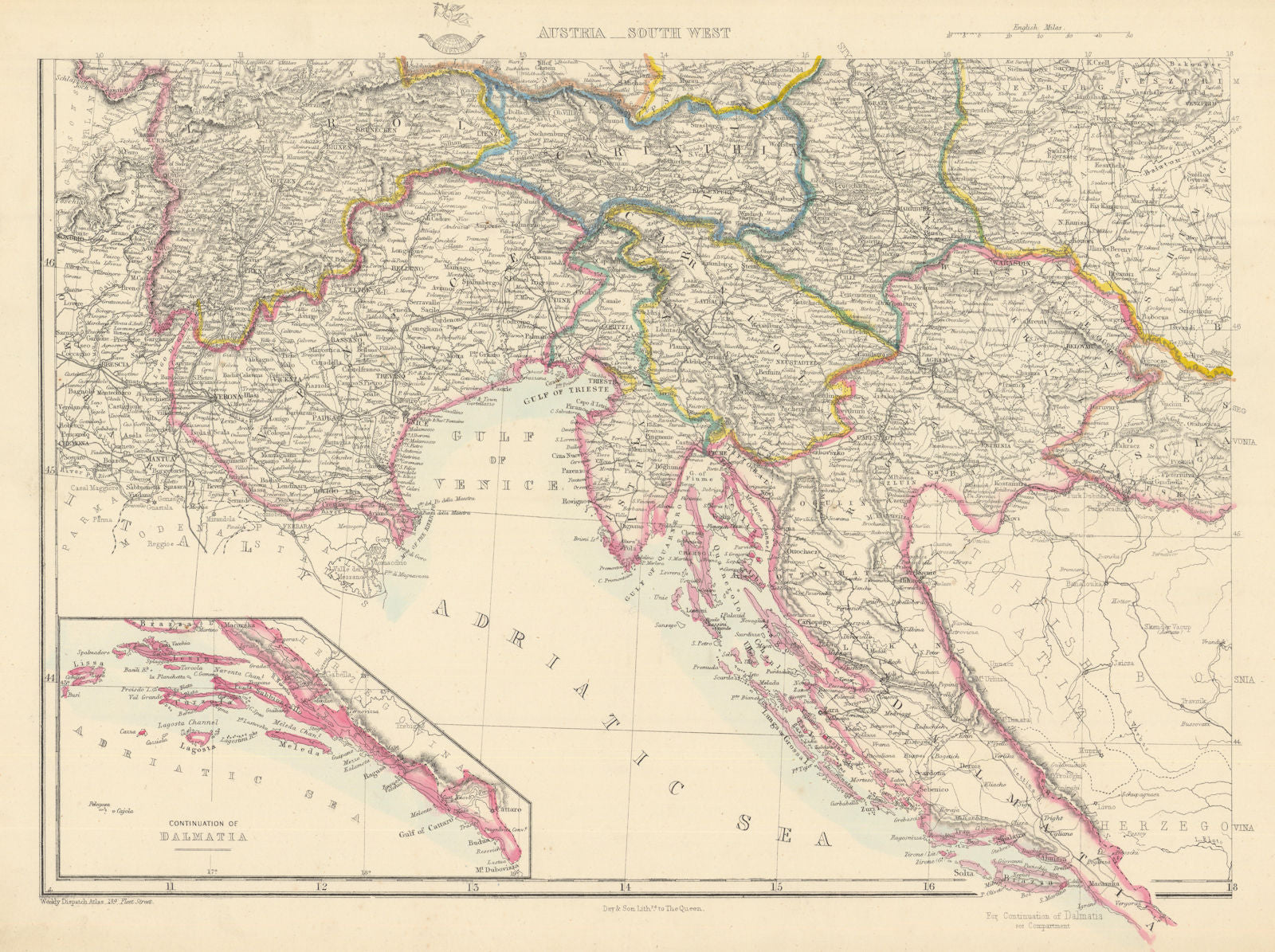 AUSTRIAN EMPIRE SW. Dalmatia Croatia Venice Tyrol Carinthia. DOWER 1863 map
